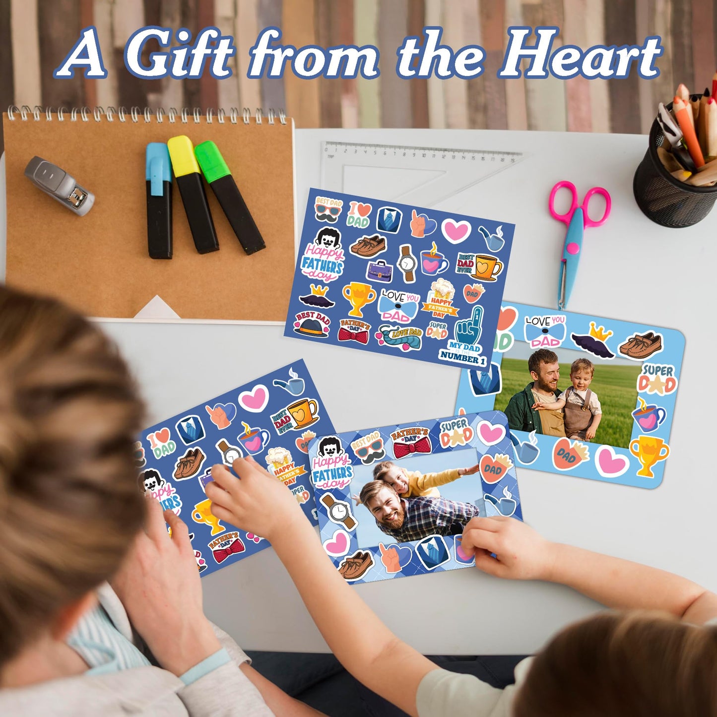 Set 24 Frames Fathers Day Crafts for Classroom with 264 Stickers, Easy DIY Project Fathers Day Gifts Bulk, Manualidades para El Dia Del Padre, DIY Ideas for Dad Kit (Paper Frame, Fit 2.6x4" Photo)