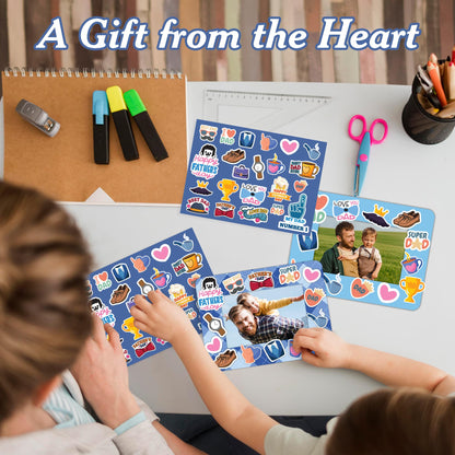 Set 24 Frames Fathers Day Crafts for Classroom with 264 Stickers, Easy DIY Project Fathers Day Gifts Bulk, Manualidades para El Dia Del Padre, DIY Ideas for Dad Kit (Paper Frame, Fit 2.6x4" Photo)