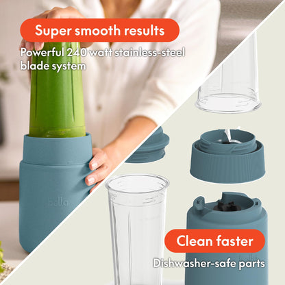 bella 6 Pcs Portable Rocket Blender, Juicer & Smoothie Maker, Press & Twist Design, EverGood™ & BPA Free Dishwasher Safe Parts, 4 Tip Stainless Steel Blade, Cord Wrap, 240 Watt Motor, Oatmilk