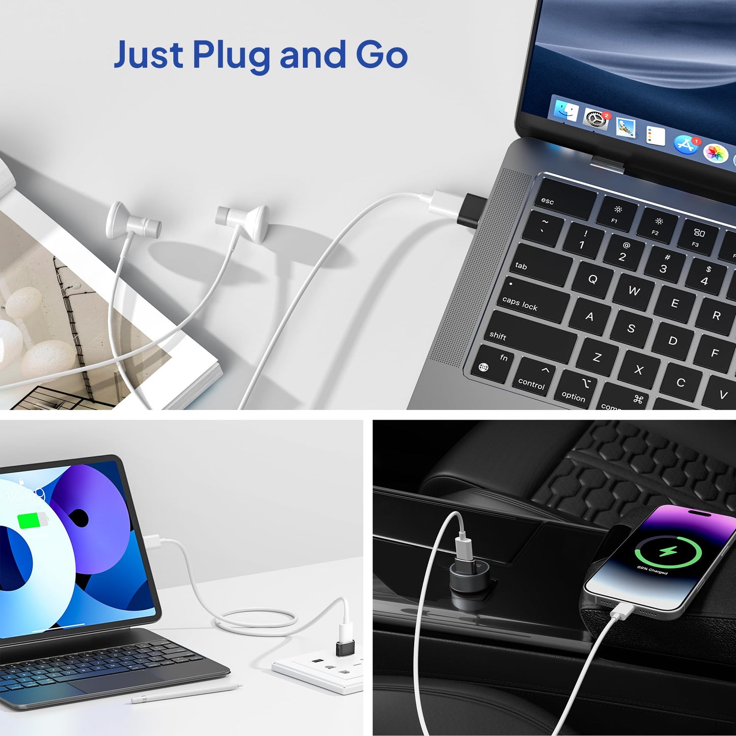 Elebase USB to USB C Adapter 4Pack,USBC Female to A Male Car Charger,Type C Converter Adaptor for iPhone 17 16 Pro Max 15 14 13 12 Plus,Apple Watch iWatch 11 10 Se Ultra 3,iPad Air,Samsung Galaxy S25