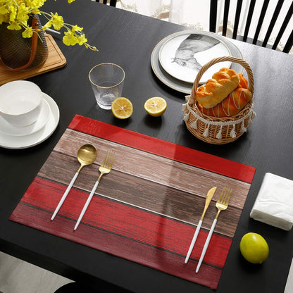Vandarllin Christmas Red Brown Placemats, Set of 6 Retro Rustic Barn Wood Texture Stain Resistant Table Mats