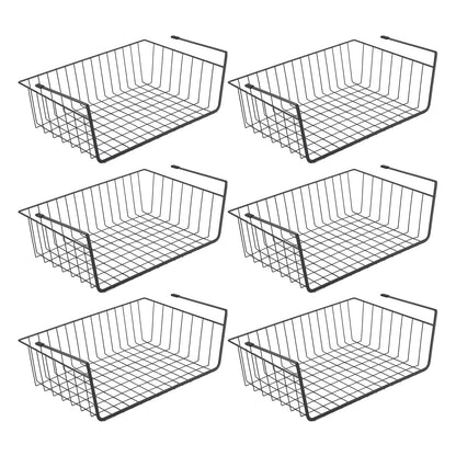 GENIYA Under Shelf Basket, 6PCS Hanging Storage Basket for Pantry Cupboard Laundry Room Slide-in Baskets Organizer for Kitchen Counter Desk Bookshelf, Space Saving, Easy to Install, Black
