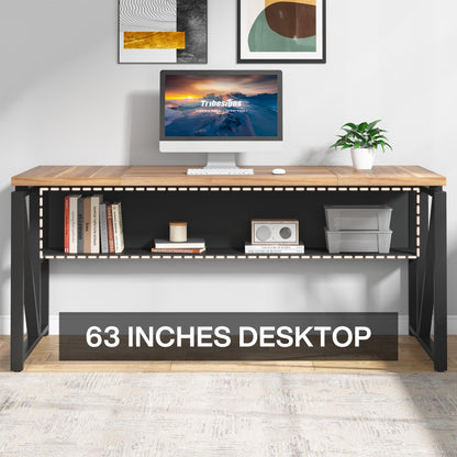 Tribesigns 63" Executive with Drawer Cabinet, L Shaped Desk and Lock lateral File Cabinet, 2 Piece Home Office Furniture Set with Drawers for Hanging File, (Brown, 63 inches)