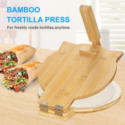 Cuesonmy Tortilla Press 10 Inch Bamboo Tortillas Maker with 100PCS Parchment Paper Large Tortillera Presser for Mexican Taco, Pataconera, Dough Press