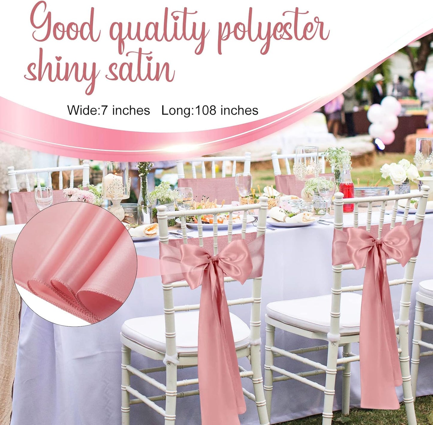 XunYee Satin Chair Sashes - 80 Pack Rose Gold Bow Ties for Weddings, Events & Parties