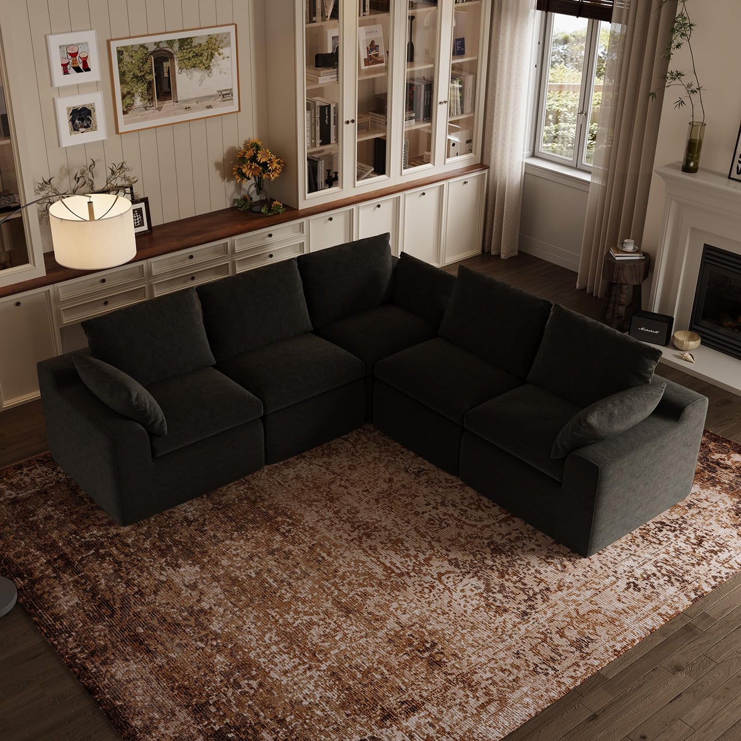 Novilla 104.3" Modular Cloud Couch, Modern Sectional Sofa with Smarts Coil® Support, Chenille Fabric, Upholstered Couch for Living Room Apartments Bedroom, No Assembly, 5 Seater, Dark Grey