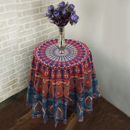 raajsee Round Beach Tapestry, 70 Inch Blue Orange Mandala Throw, Boho Hippie Blanket, Yoga Mat, Picnic Rug