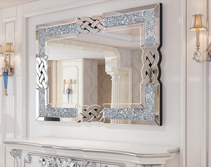 Artloge Crushed Diamond Mirror Silver Vanity Rectangular Wall Decor 36x24 inch