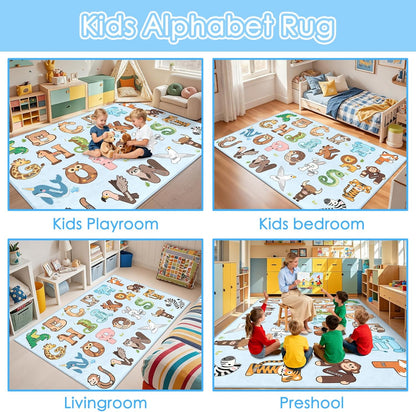 2.5x4 Kids Rugs for Playroom - Feet ABC Rug for Toddler Children Educational Learning Animal, Alphabet Rug Kids Play