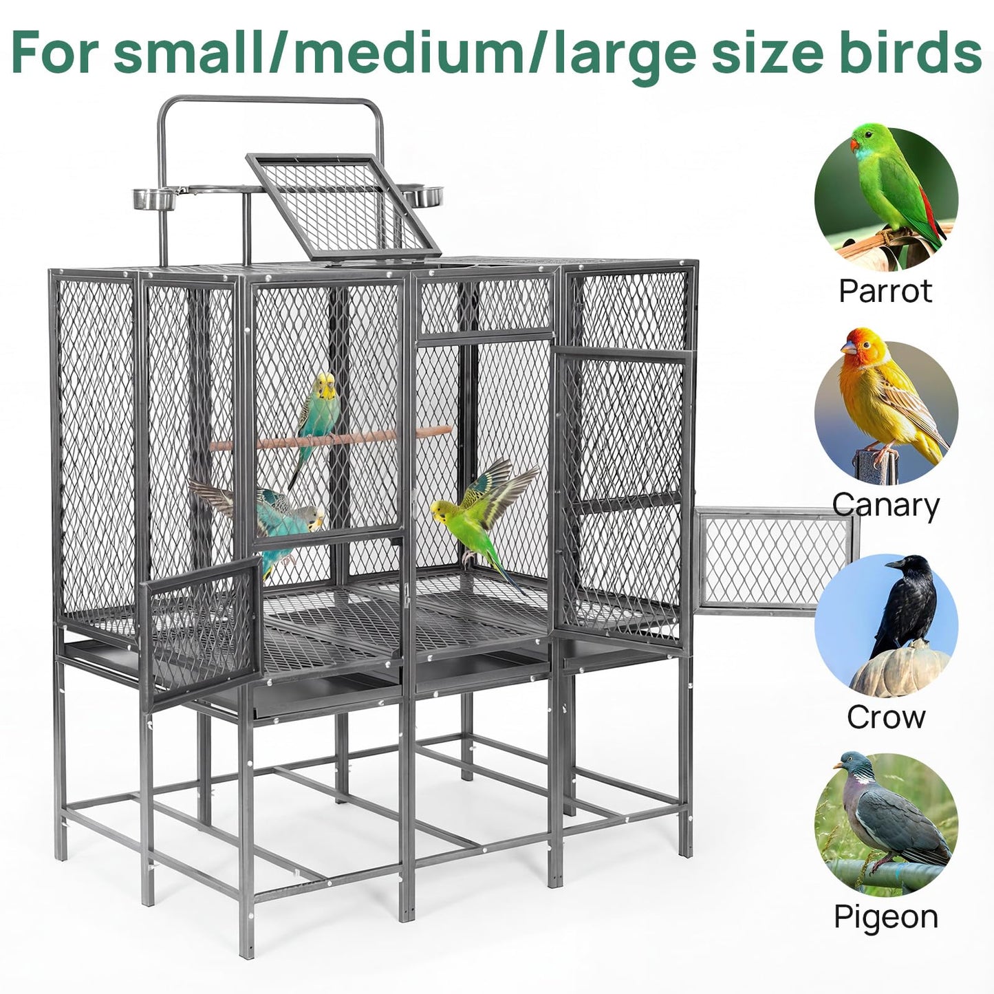 44" W x 65" H Large Bird Cage with Detachable Playtop – Heavy Duty Carbon Steel Flight Cage for Cockatiels, Parakeets, Conures & Lovebirds (Indoor & Outdoor Use)