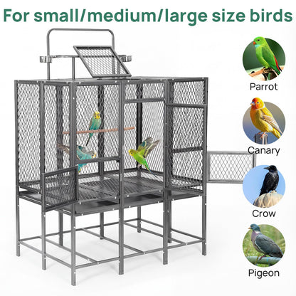 44" W x 65" H Large Bird Cage with Detachable Playtop – Heavy Duty Carbon Steel Flight Cage for Cockatiels, Parakeets, Conures & Lovebirds (Indoor & Outdoor Use)
