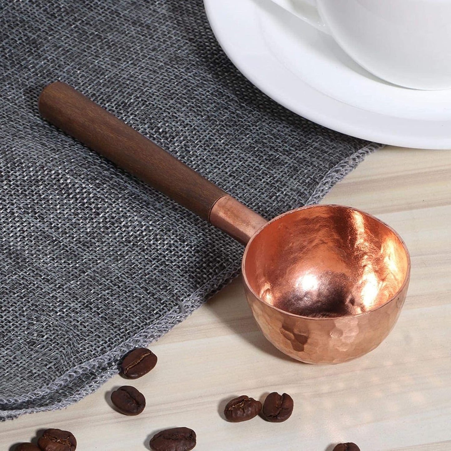 Measuring Scoop Spoon, Red Copper Coffee Measuring Spoon with Black Walnut Handle for Tea, Sugar, Salt, Flour