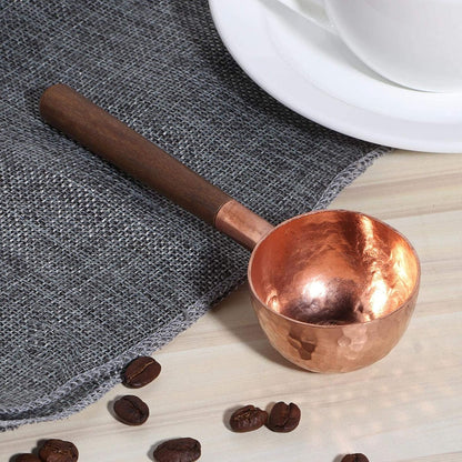Measuring Scoop Spoon, Red Copper Coffee Measuring Spoon with Black Walnut Handle for Tea, Sugar, Salt, Flour