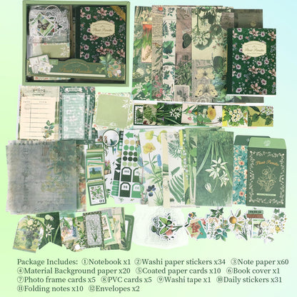 Koqye Green Plants Scrapbook Kit - 157-Piece DIY Craft Supplies for Holiday Cards, Journals & Gifts Includes Notebook, Washi Tape, Stickers & More (Green Plants)