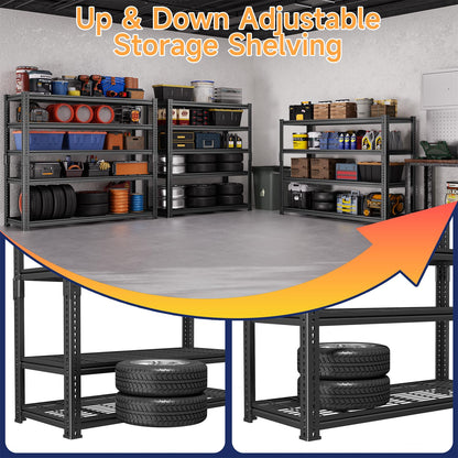 LUXEYARD Heavy Duty Garage Shelving, 60" W x 24" D x 78" H, 5-Tier Adjustable Metal Storage Rack, 660 lbs Per Shelf, 3300 lbs Total Capacity, Black, 1-Pack