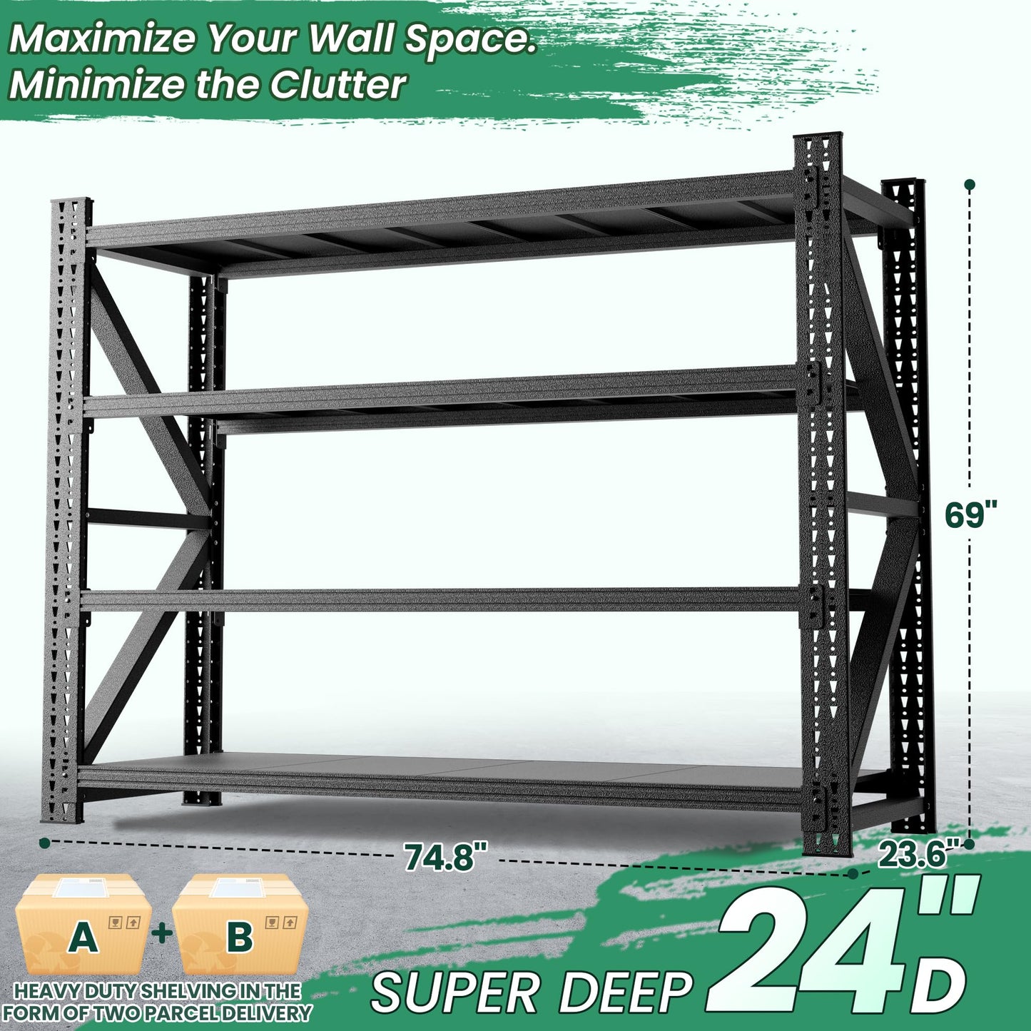 VIYET 4-Tier Heavy Duty Garage Shelving,Industrial Shelving for Commercial & Home Use,Garage Storage Racks Heavy Duty Steel Shelves,Ultra-Wide Metal Rack for 3‑Car Garages,Warehouses,Workshops