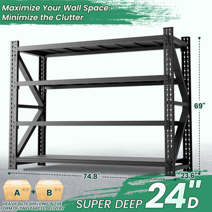 VIYET 4-Tier Heavy Duty Garage Shelving,Industrial Shelving for Commercial & Home Use,Garage Storage Racks Heavy Duty Steel Shelves,Ultra-Wide Metal Rack for 3‑Car Garages,Warehouses,Workshops