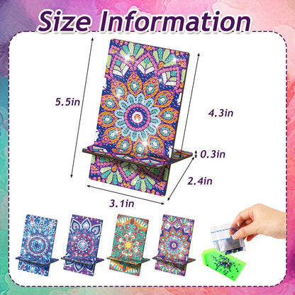 Saillong 4 Pcs Large Mandala Diamond Painting Cell Phone Stand 5.5 Inch DIY Full Drill Crystal Diamond Art Phone Holder Bling Painting Art Craft Kits for Beginner Adult