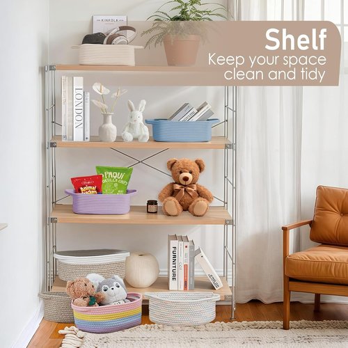 JMvicyroam Woven Basket - Small Rope Storage Bin with Handles | Organizer for Shelves & Closets - Beige (2 Pack)