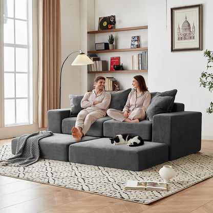 Modular Sectional Loveaeat Cloud Sofa, Boneless Couch with Non Slip Base, Cozy Sleeper Sofa for Customizable Living Spaces, Modern Modular Couch with L-Shape Chaise, Deep Seat & No Assembly, Grey