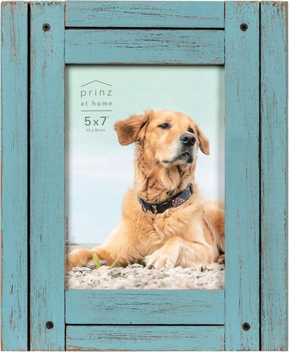 Prinz Homestead 5 x 7 Blue Distressed Wood Frame, Rustic Picture Frame, Coastal Decor