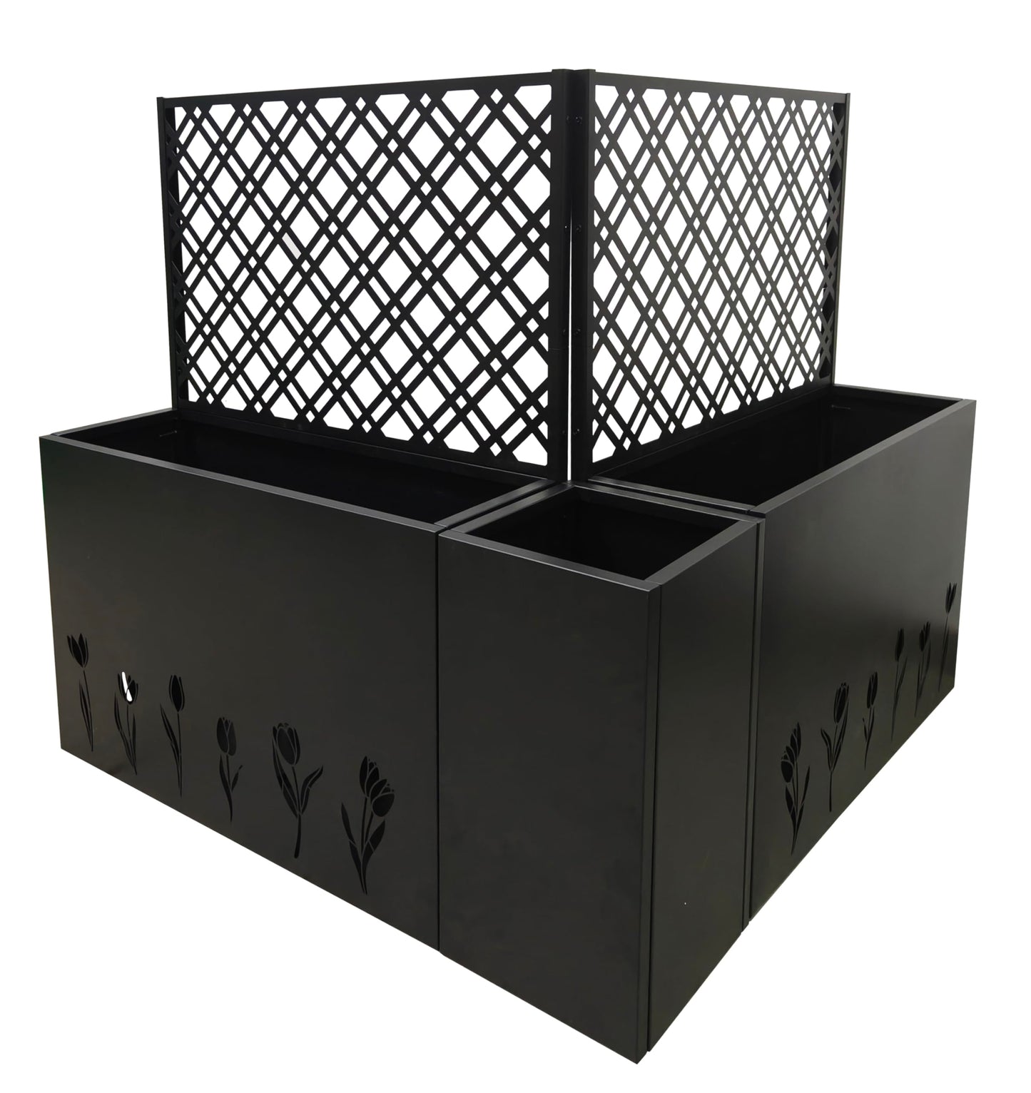 Pasirou 3-Piece Metal Planter Box wtih Trellis- Raised Garden Bed Set of 3 for Outdoor Indoor Use, Rust-Resistant Planter Box with Drainage Holes