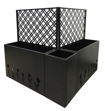 Pasirou 3-Piece Metal Planter Box wtih Trellis- Raised Garden Bed Set of 3 for Outdoor Indoor Use, Rust-Resistant Planter Box with Drainage Holes