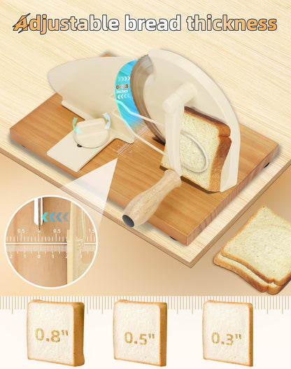 Redants Manual Bread Slicer for Homemade Sourdough Bread, Versatile Hand Crank Bread Slicer, Adjustable Thickness for Smooth Cutting, Food Grade Stainless Steel (Cream)