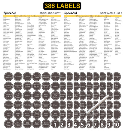 SpaceAid Spice Rack Organizer with 32 Spice Jars, 386 Spice Labels, Chalk Marker and Funnel Set for Cabinet, Countertop, Pantry, Cupboard or Door & Wall Mount - 32 Jars, 15.3" W × 10.8" H, Black