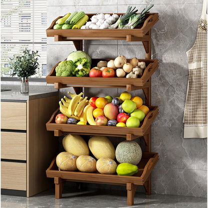 NYTFHMS Wooden Fruit and Vegetable Storage Basket, 4 Tier Commercial Retail Rack Display Stand for Home Kitchen Pantry, Free Standing Snack Shelf,B-(4 Tier) 66cm/26in W