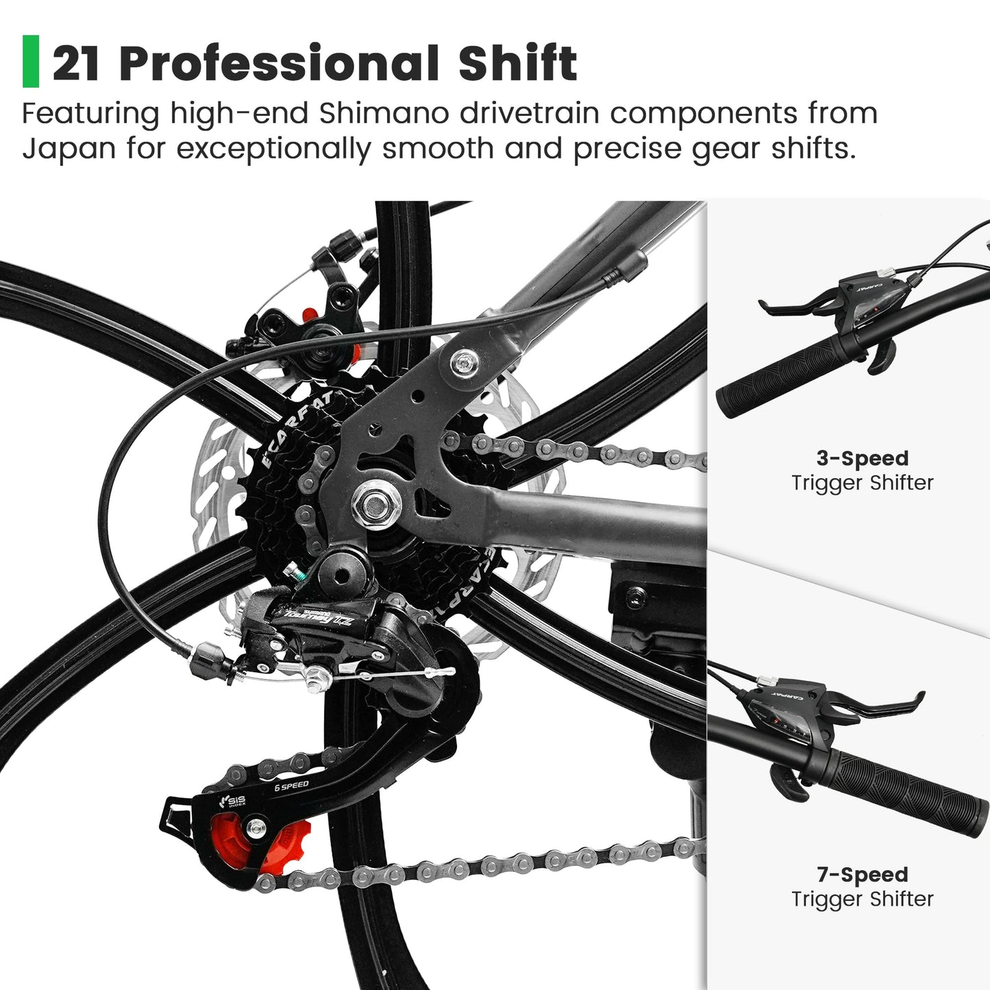 Ecarpat 26 Inch Full Suspension Mountain Bike, 21 Speeds Dual Disc Brake, Men Women Carbon Steel Mountain Bike, Adult Trail Beach Snow Commuter City Bikes