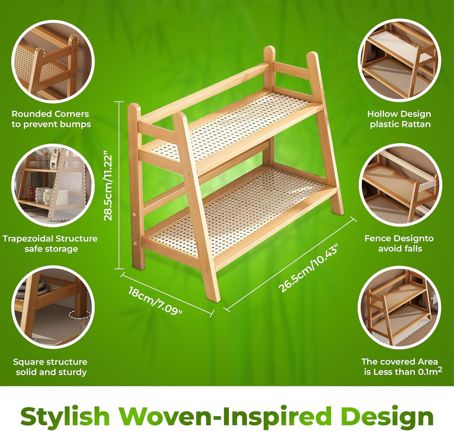 SQUISHYSOFTIES 2 Countertop Counter Wicker Look Coffee Station Organizer, Tier Bamboo Mug Holder Organizer, Kitchen