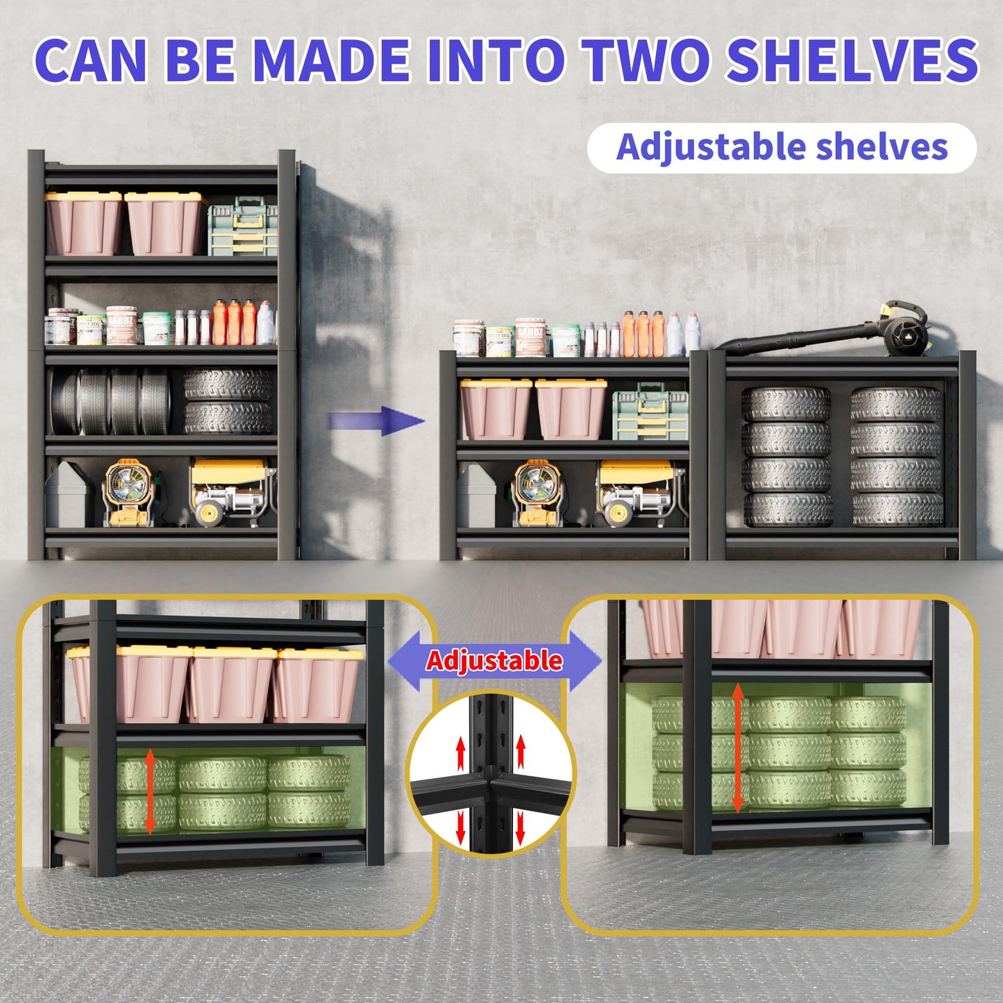 Hzdbhd 2 Sets Garage Shelving Unit 24" D x 48" W x 72" H Heavy Duty Storage Shelves Easy Assembly 5 Tier Adjustable Metal Shelving Utility Shelf Rack Garage Storage Organizer for Basement, Warehouse