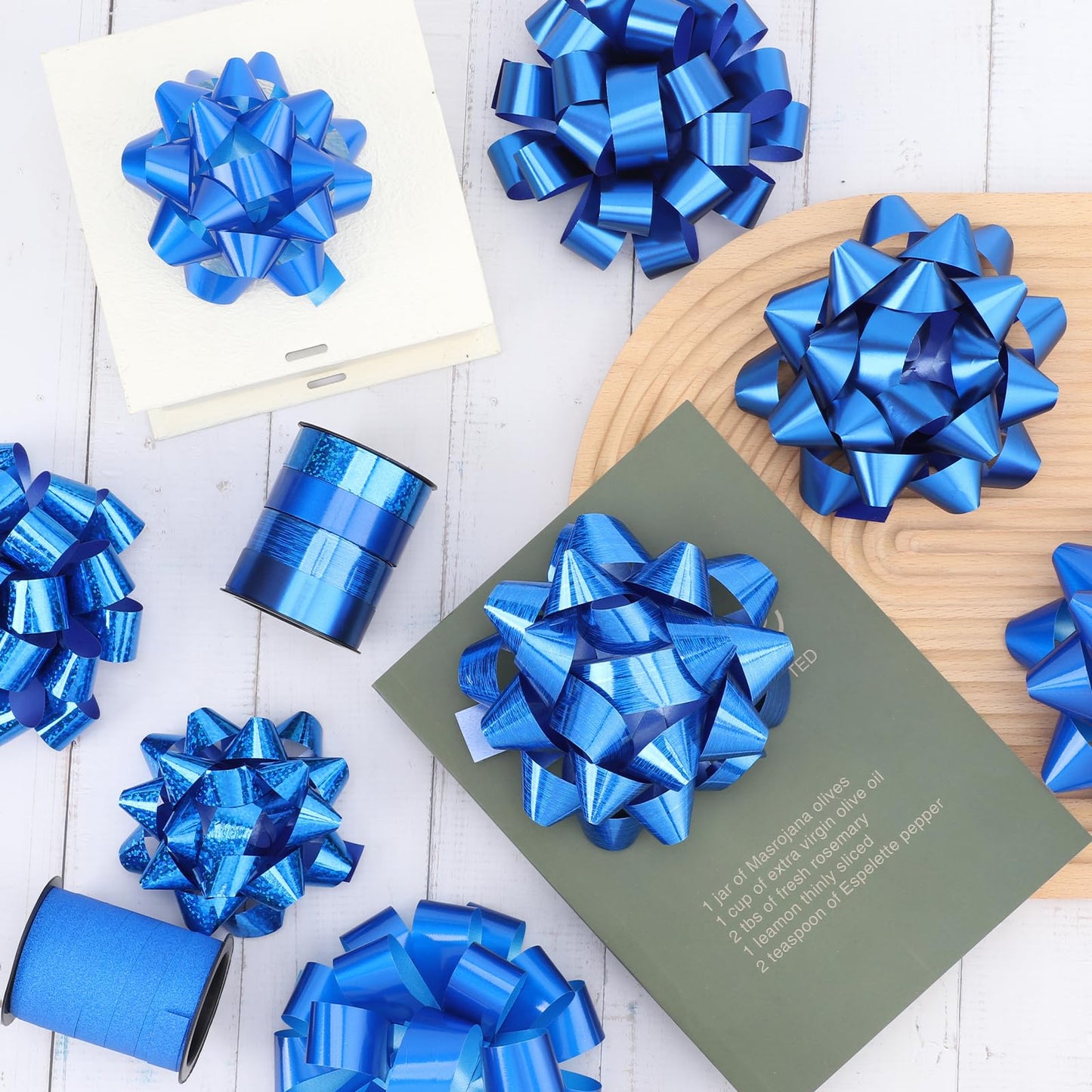 14 Pcs Gift Bows Assortment - Assorted Size Gift Bows and 2 Crimped Curling Ribbons, Perfect for Christmas, Holiday, Party (Blue)