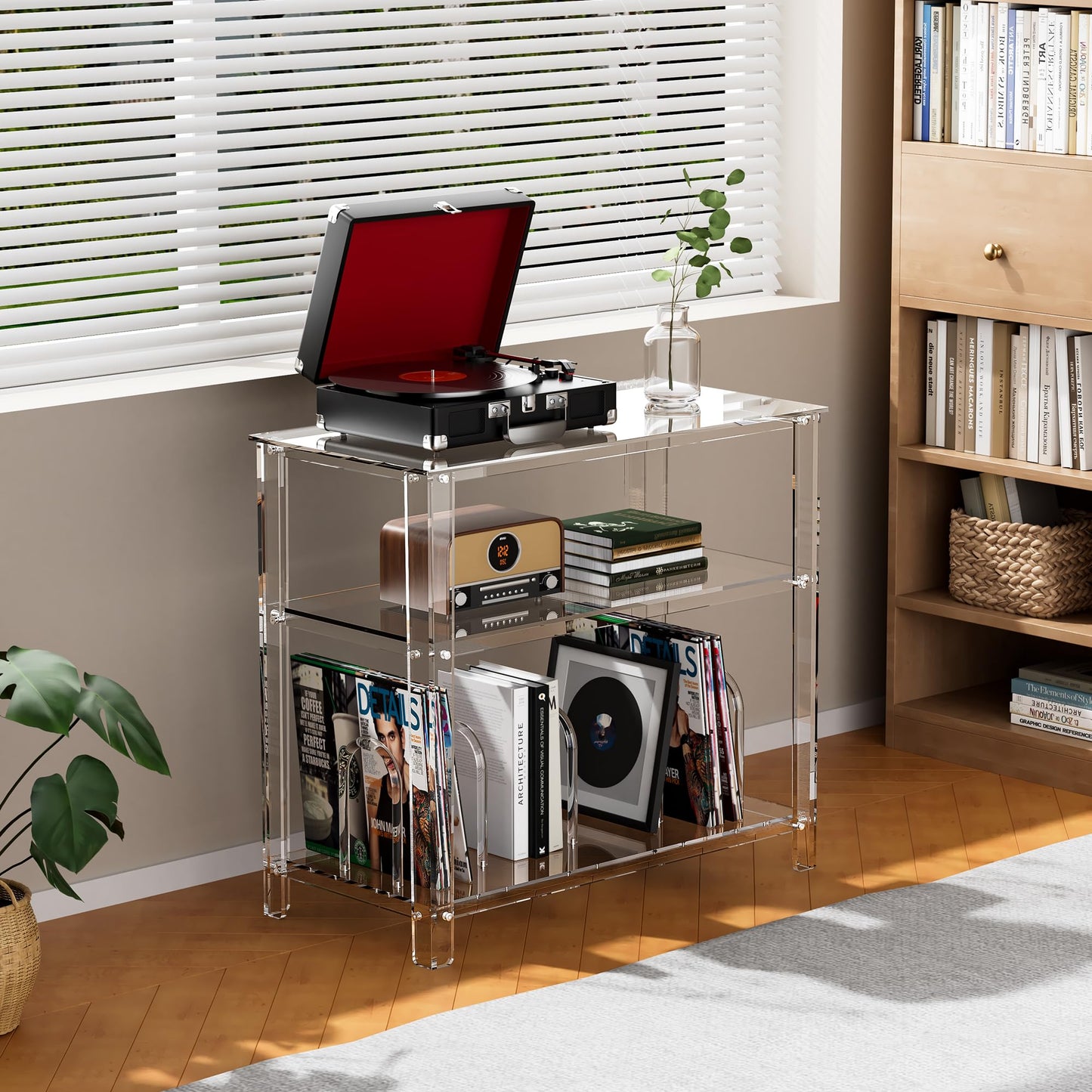 solaround Acrylic Record Player Stand, with Vinyl Storage, Turntable Stand, Vinyl Record Storage Table for Living Room (Clear, 31.5'' x 15.7'' x 29'')