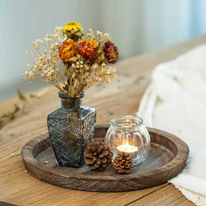 Romadedi Farmhouse Wooden Candle Tray - 11 Inch Round Decorative Trays for Coffee Table Dining Centerpiece Kitchen Counter Candle Holder Wood Trays for Christmas Rustic Home Decor