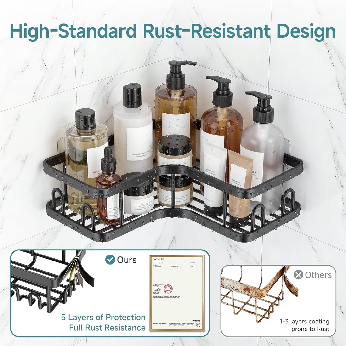4-Pack, Veken Corner Shower Caddy Advanced Rustproof Design, No Drilling Adhesive Shelves, Rack with Soap Holder, Large