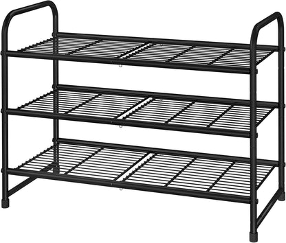 Simple Trending 3-Tier Stackable Shoe Rack - Expandable & Adjustable Storage Organizer | Black Wire Grid
