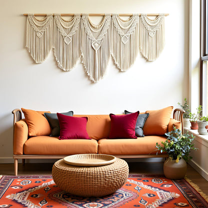 Extral Large macrame wall hanging, 71'' W x 32'' L boho wall art tapestry wall decor for urban entryway,living room,bedroom decor, headboard woven wall art, big fiber art over couch art for Yarn hallway