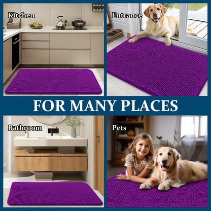 OLANLY Dog Door Mat - Absorbent Non-Slip Mud Mat for Indoor Use | Quick Dry Chenille, 50x30, Purple