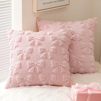 Set 2 Couch,18x18 Inch MIULEE Light Pink Bow Pillow Covers Coquette Room Decor Aesthetic of Spring Decorative Cute Girl