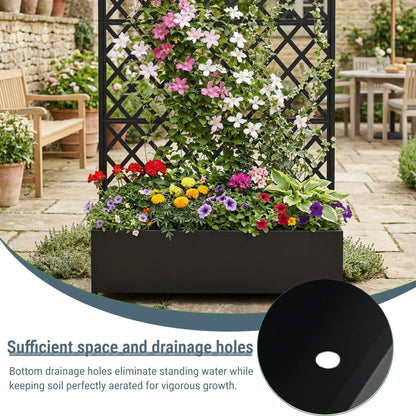 Metal Planter Box with Trellis on Wheels – Large Raised Garden Bed with Privacy Screen & Drainage Holes for Climbing Plants, Vegetables & Vines, Proof Rolling Flower Box for Patio Balcony Backyard