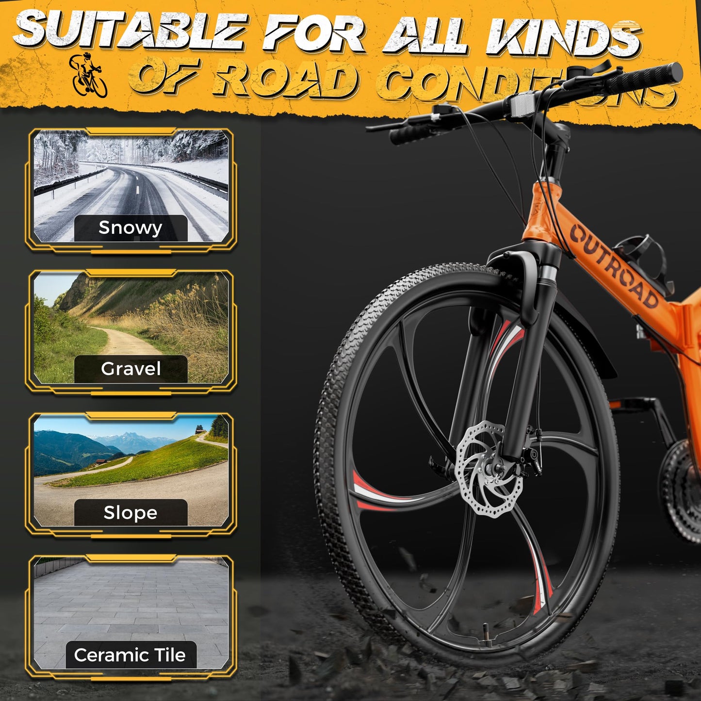 Outroad 26 Inch Folding Mountain Bike, 21 Speed Full Suspension High-Carbon Steel MTB Foldable Bikes, Dual Disc Brake Non-Slip Folding Bicycle for Adults/Men/Women, 26 inch-Orange