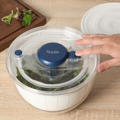 Sur La Table Kitchen Essential 6.3 Qt Salad Spinner, Fruit Wahser, Fruit Washing Bowl with Strainer, Vegertable Cleaner, Salad Cleaner, Lettuce Washer - Navy Blue