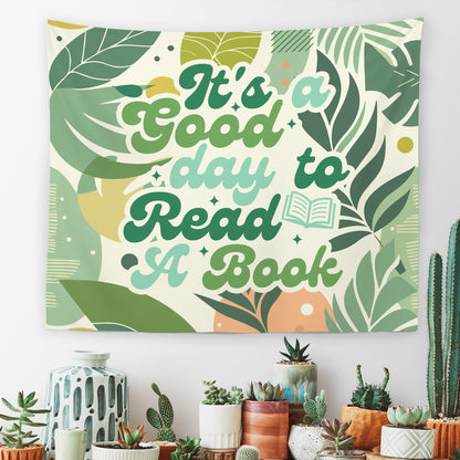MNASAIOO It's A Good Day to Read A Book Classroom Wall Tapestry Hanging,Green Plants Leaf Reading Banner Tapestries,Boho Wall Decor for Kids Book Lovers School Library Reading Nook Corner Dorm 50x60in