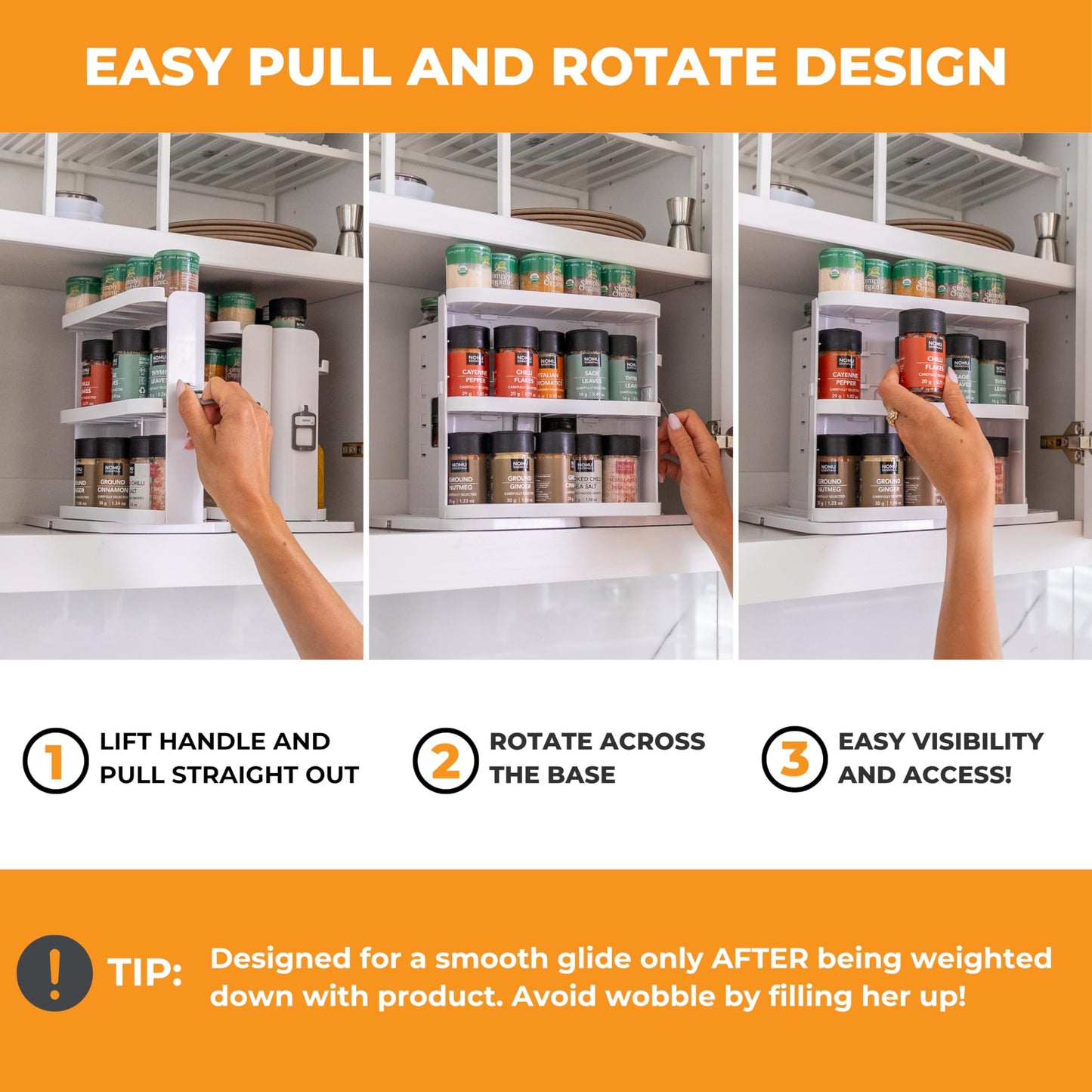 Cabinet Caddy SNAP! Spice Rack Organizer for Cabinet - Slide & Rotate Seasoning Organizer - 4 Snap-In Adjustable Shelves for 5 Tier of Storage - Magnetic Modular Design - 8.9”H x 6.1”W x 10.8”D