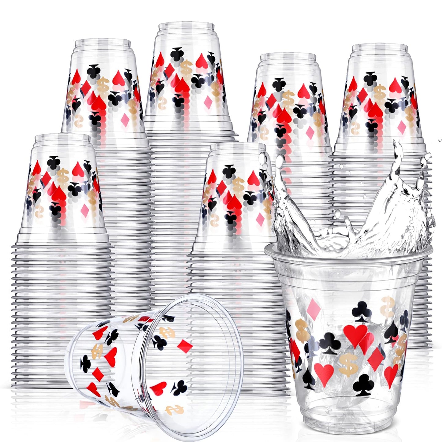 Uiifan 50 Pcs Casino Party Decorations Las Vegas Cups Casino Game Night Party Supplies 12 oz Poker Disposable Plastic Shot Cups for Hot Cold Drinking Office Home Dice Vegas Birthday Favors