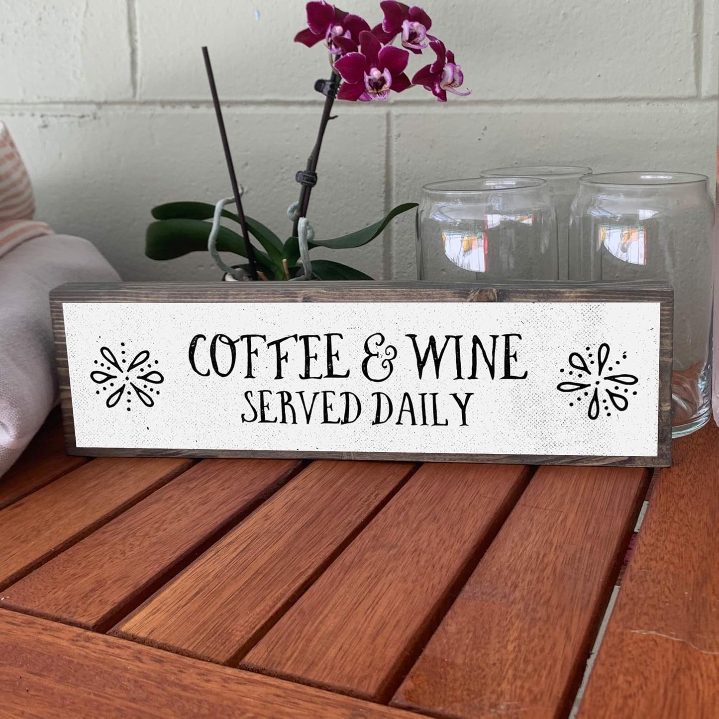 Coffee Wood Signs (Medium - Wood and Metal, Coffee and Wine Served Daily)