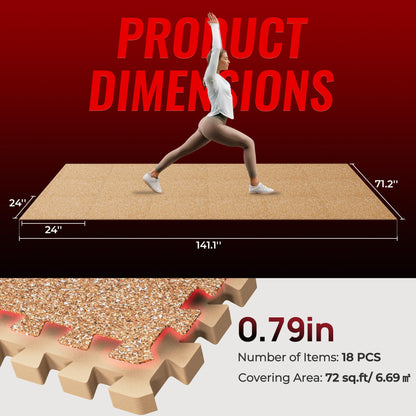 SUPERJARE 0.79'' Extra-Thick Exercise Equipment Mats, 18 Pcs 72 Sq Ft Rubber Top Floor Tiles with High Density EVA Foam, Interlocking Gym Flooring for Home Gym, Workout Mat, Wood