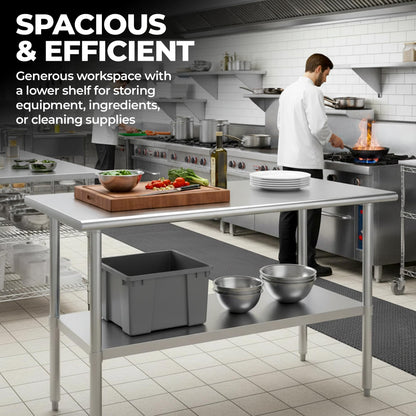 Express KitchQuip NSF Certified Heavy Duty Stainless Steel Prep Table with Galvanized Undershelf | 18" x 48" | Commercial & Home Kitchen Work Table